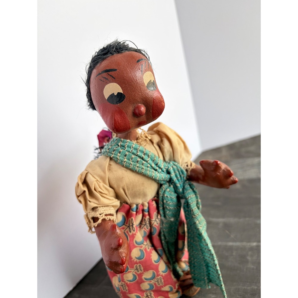 Vintage Mexican Folk Art Doll Handmade Paper Mache Hand Painted Huaraches - Picture 4 of 11